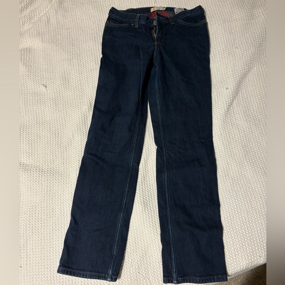 Carhartt Women's Flannel Lined Dark Blue Straight Leg Jeans